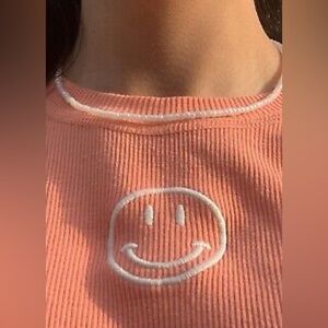 Girls - Happy Face, ribbed graphic baby tee.